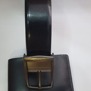 High-quality leather belt and wallet in a sleek black finish.