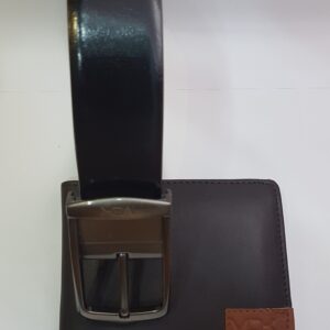 High-quality leather belt and wallet in a sleek black finish.