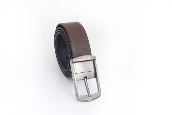 Brown leather belt with a sleek silver metal buckle