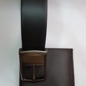 High-quality leather belt and wallet in a sleek black finish.