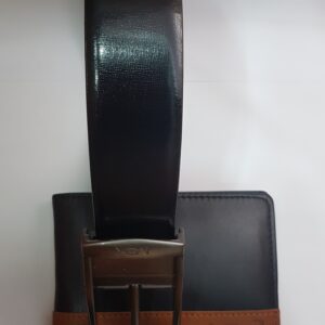 Black leather Belt with silver Bukkle and Leather wallet in brown colour