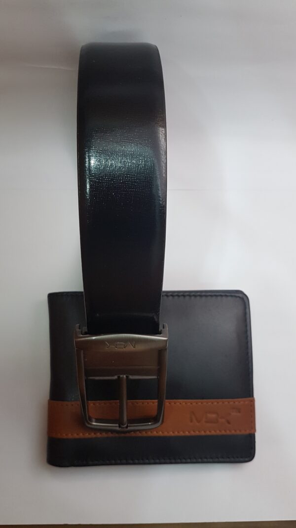 Black leather Belt with silver Bukkle and Leather wallet in brown colour