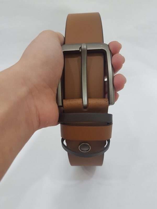 Men Tan Genuine Leather Belt with Metal Buckle